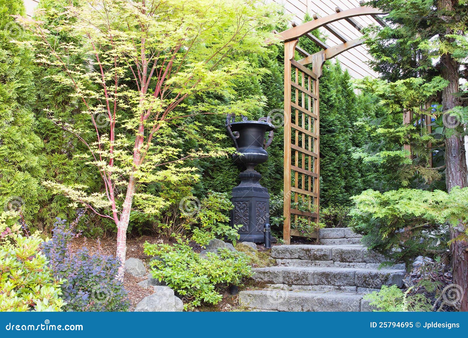 Garden Entrance With Arbor And Stone Steps Royalty Free Stock Photo 