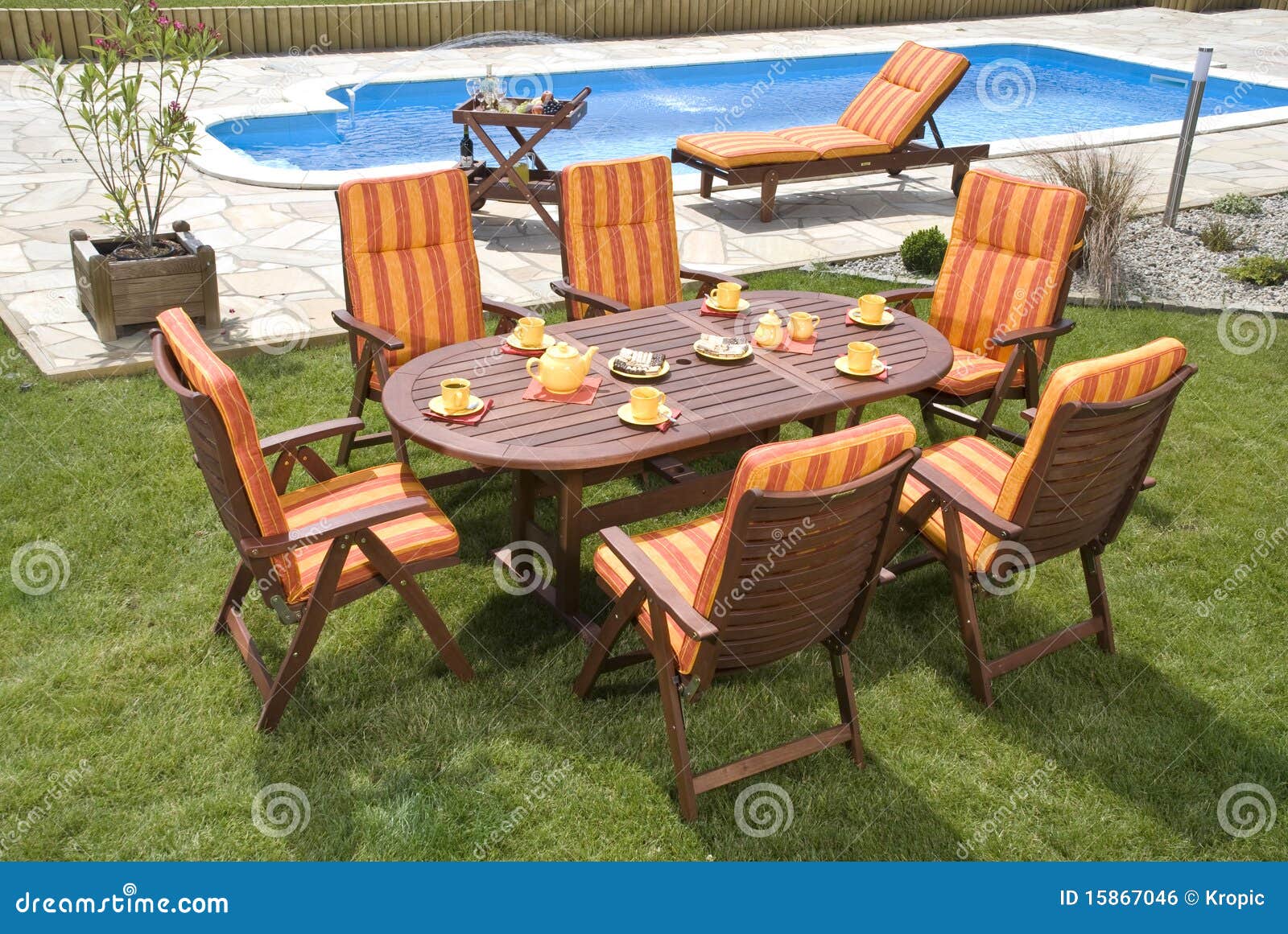 Garden furniture stock photo. Image of brick, leaves 15867046