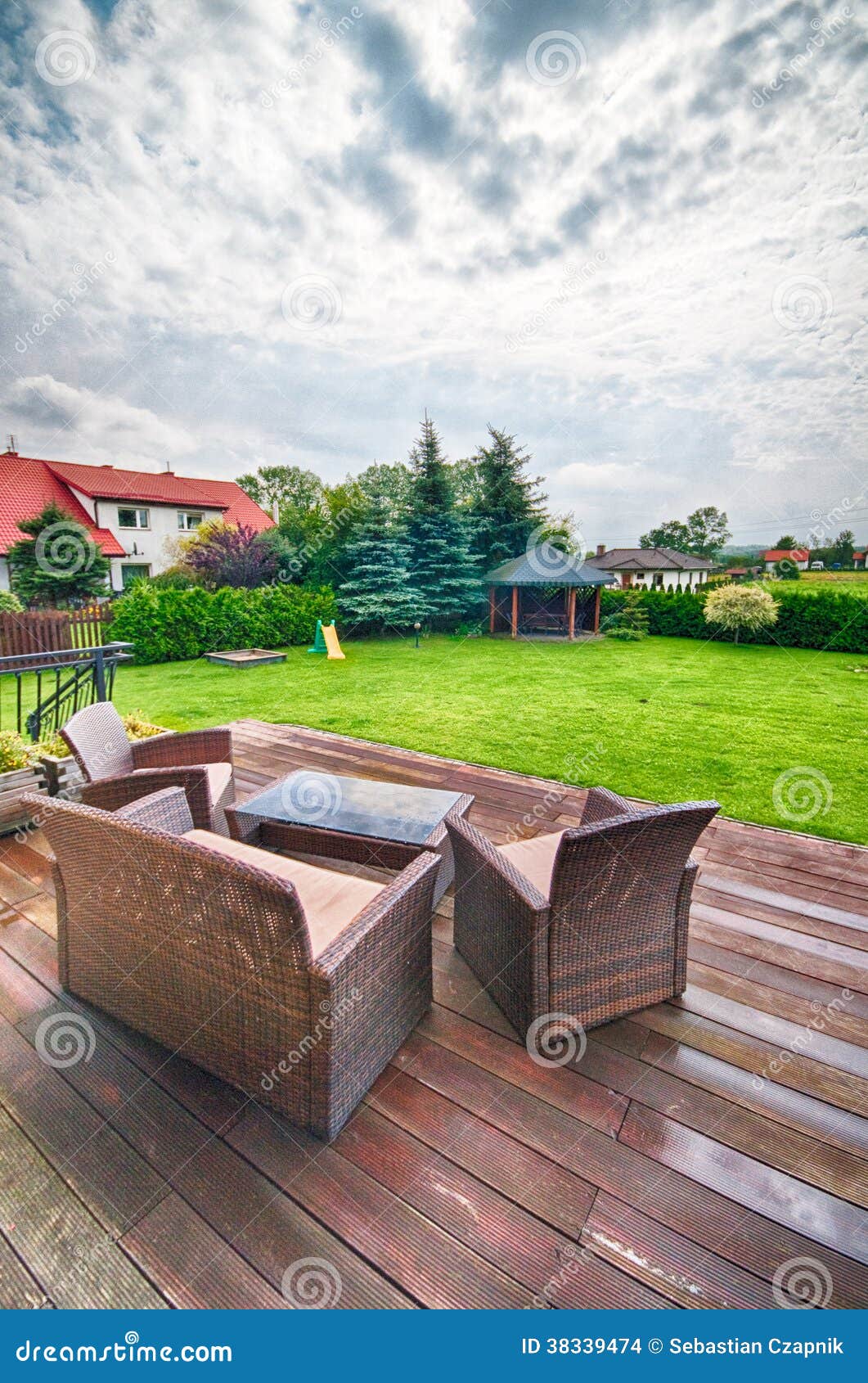 Garden Furniture on Decking Stock Photo Image of settee, wooden 38339474