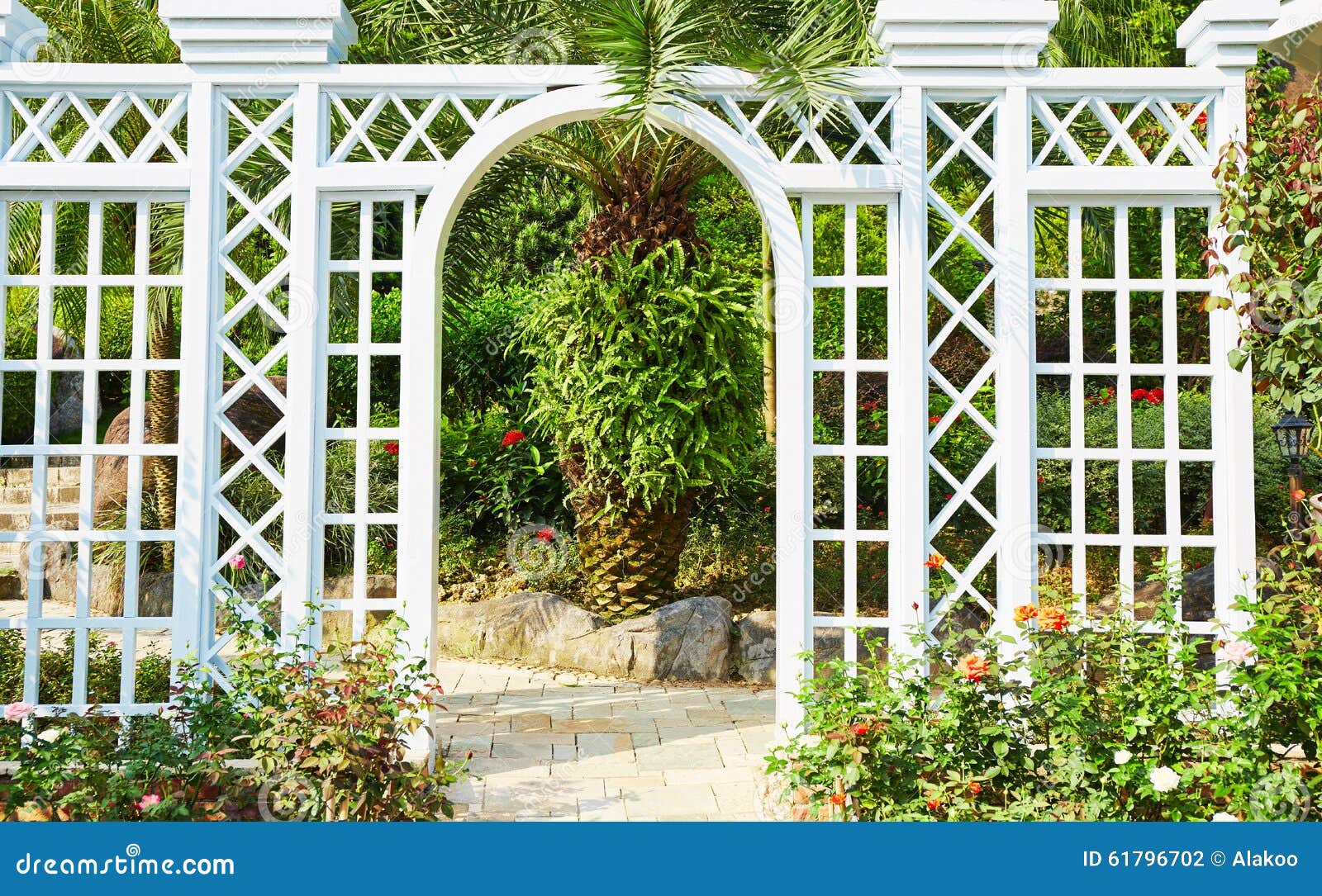 Garden gate stock photo. Image of white, entrance, flower 61796702