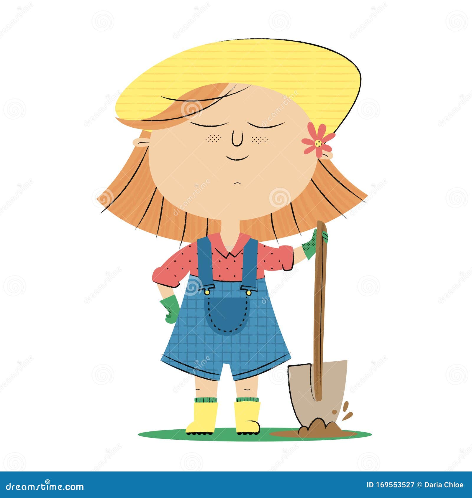 Garden Girl Farmer with Shovel Stock Vector - Illustration of garden ...