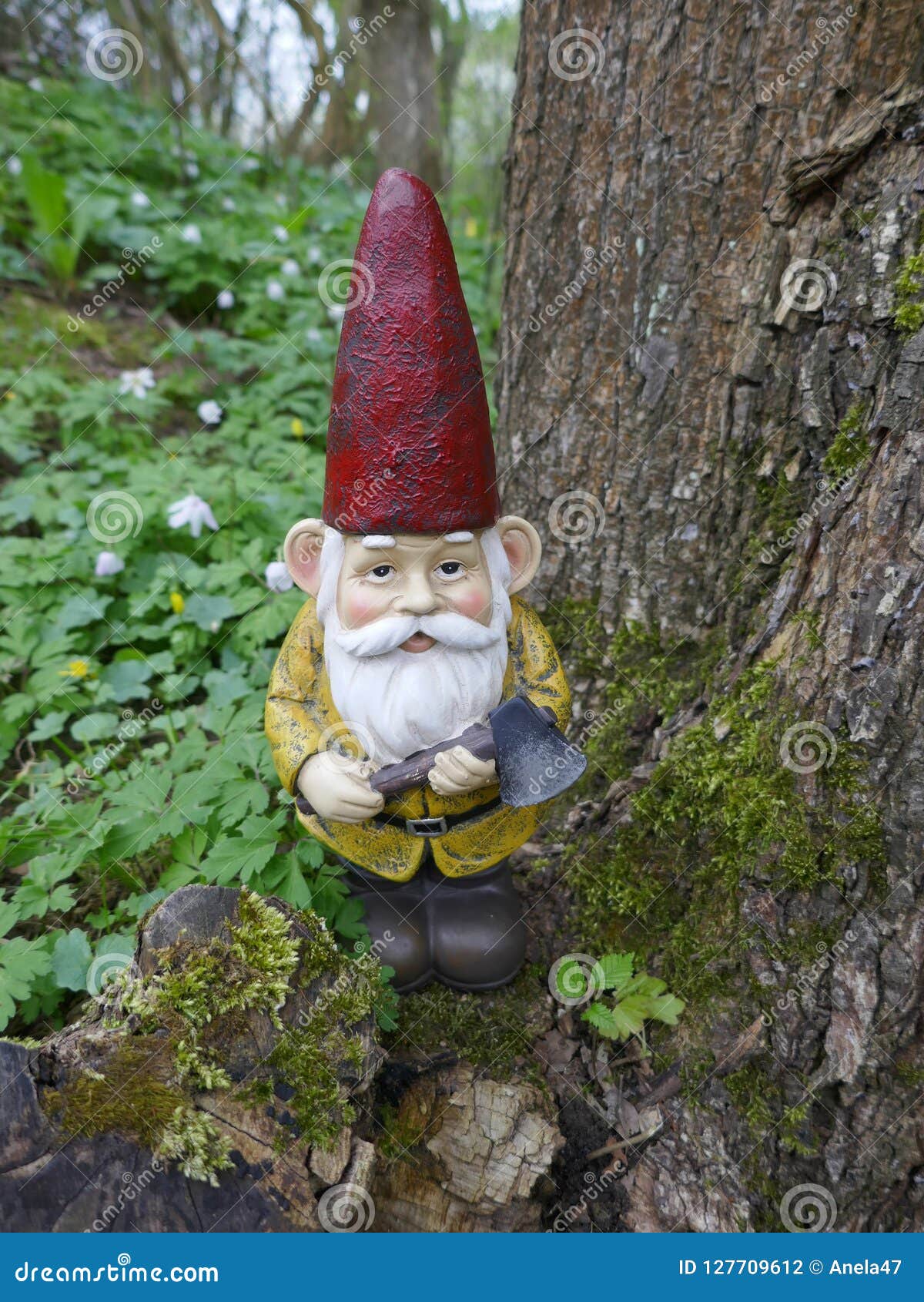 Garden Gnome in the forest stock photo. Image of forest - 127709612