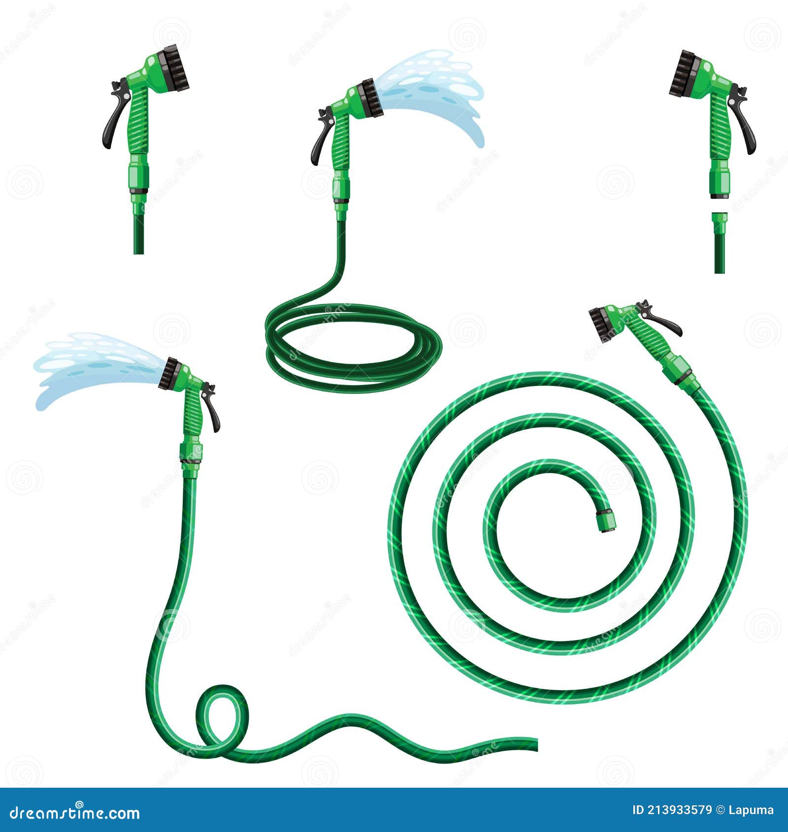 Garden Hose with Watering Can Flat Illustration. Hand Tool Stock Vector