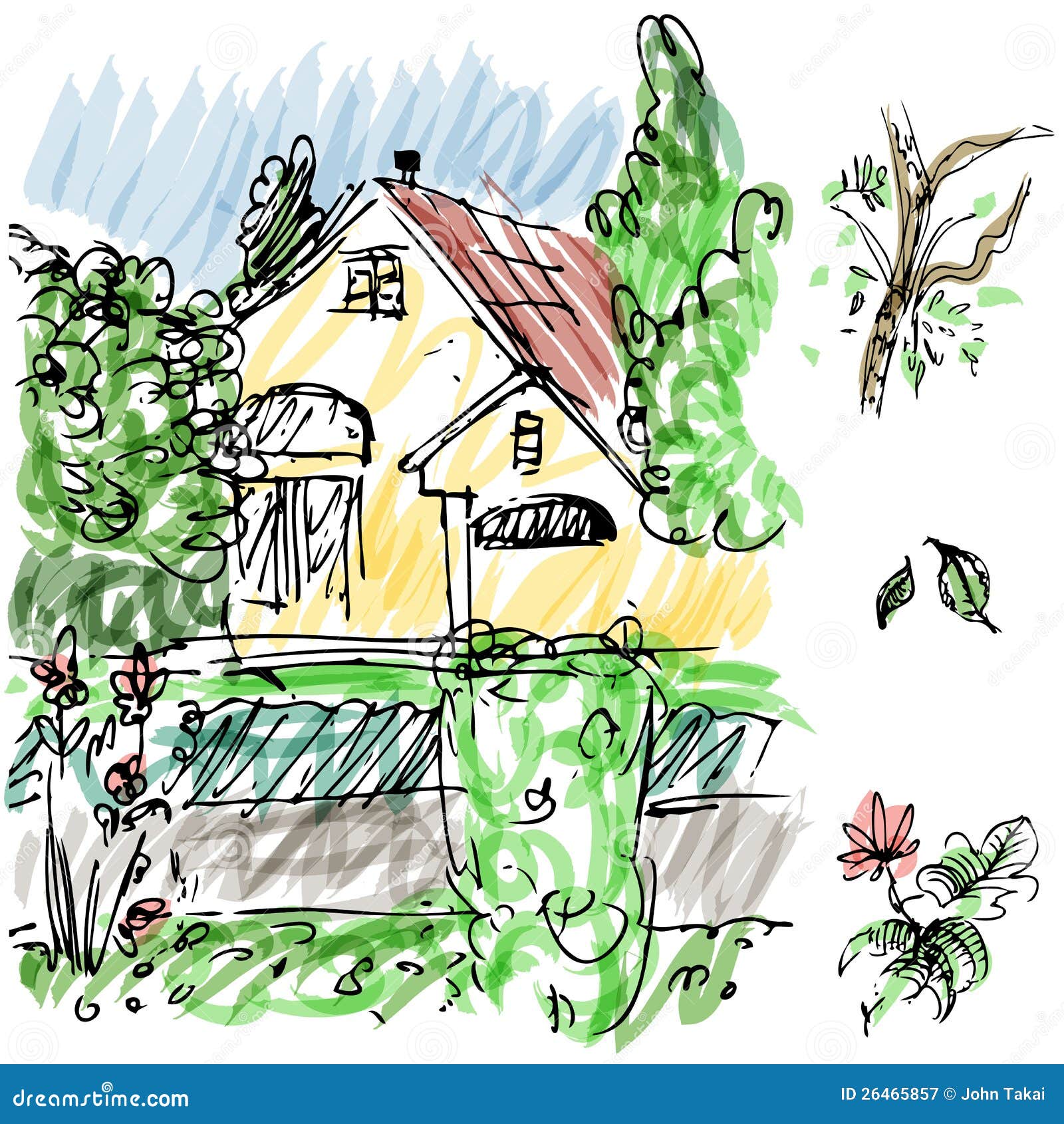 Garden House Sketch stock vector Illustration of grass  26465857