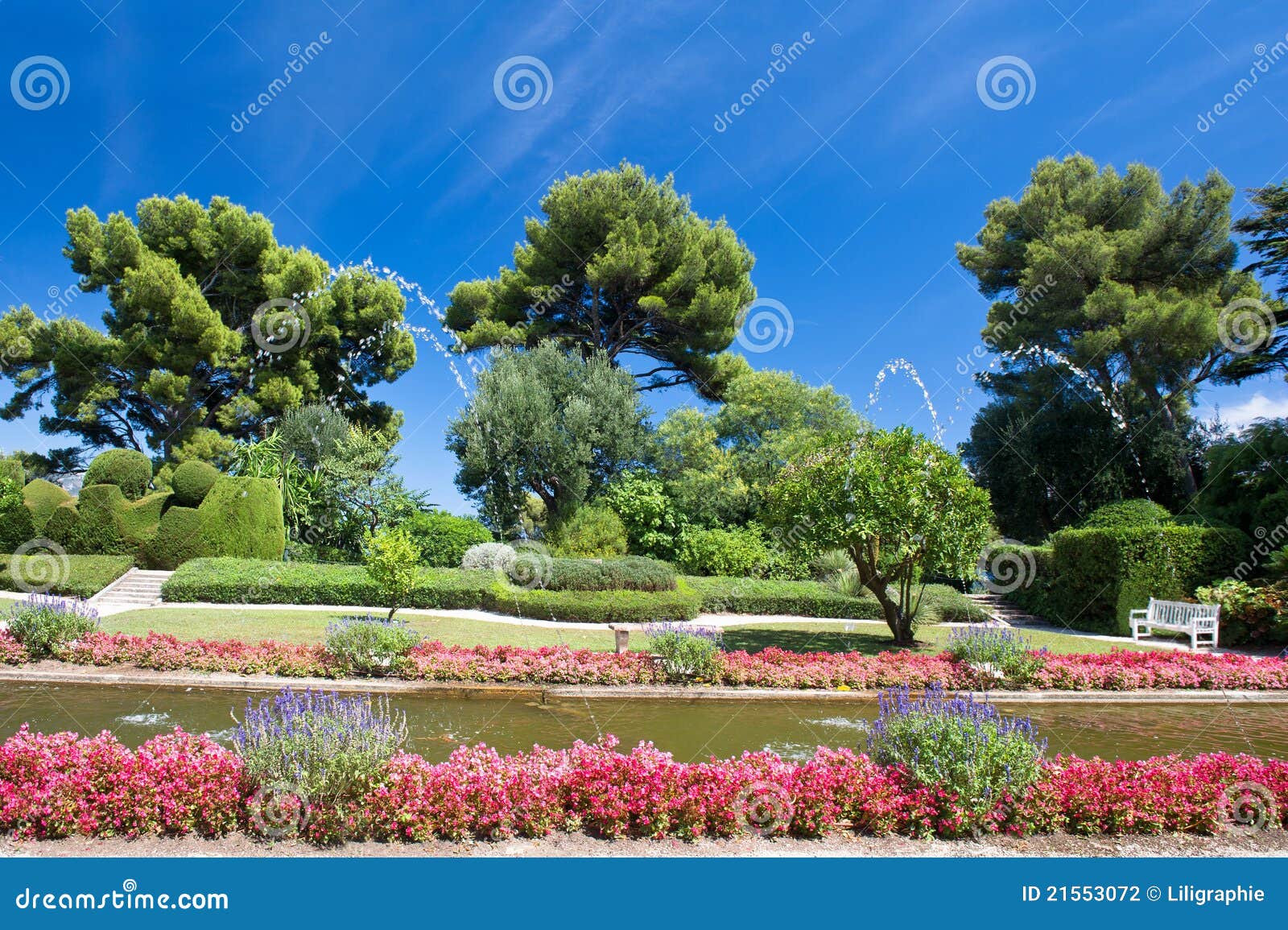 Garden Landscape with Flowers and Blue Sky Stock Photo Image of