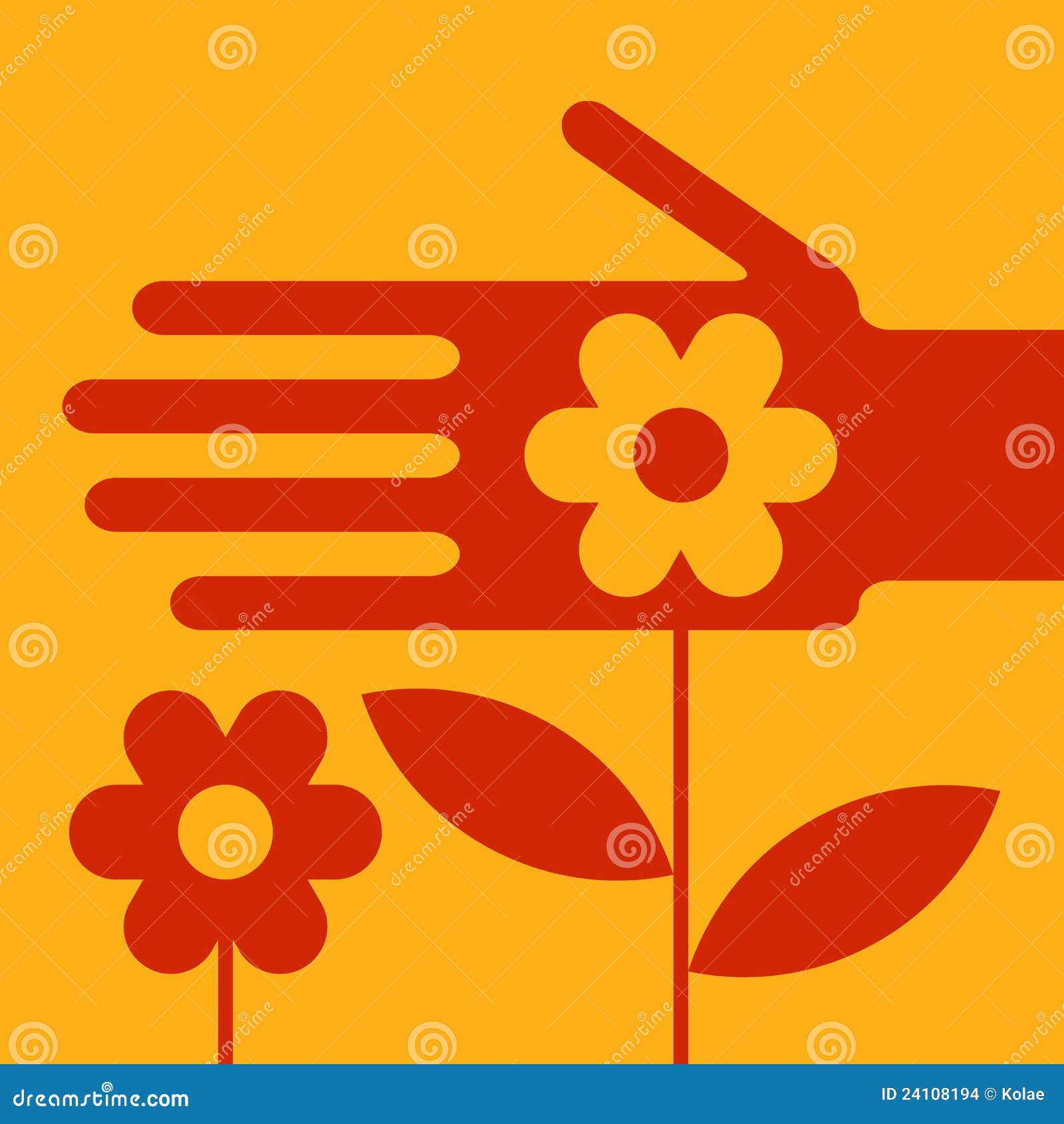 Garden maintenance. Illustration of hand whit flowers