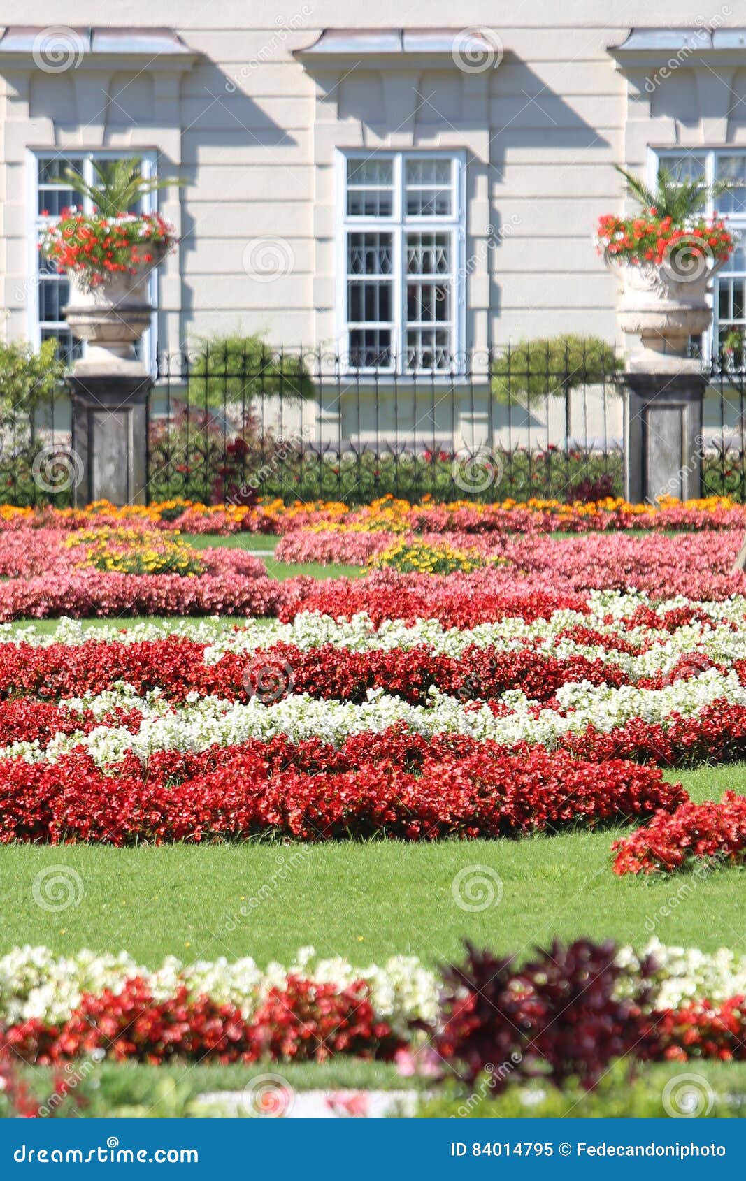 garden with many flower beds in a european park