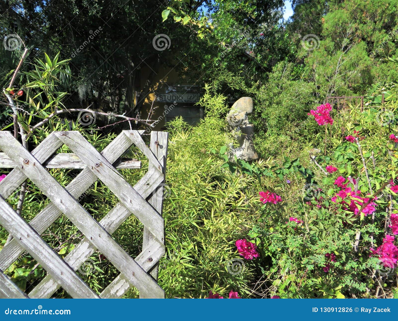 garden with sculpture, tampa, florida stock photo - image of