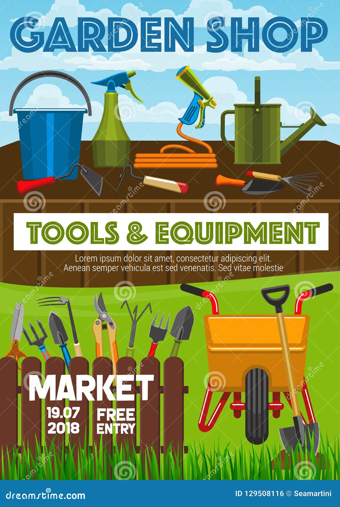 Garden Shop Market, Vector Poster Stock Vector - Illustration of farmer,  boot: 129508116