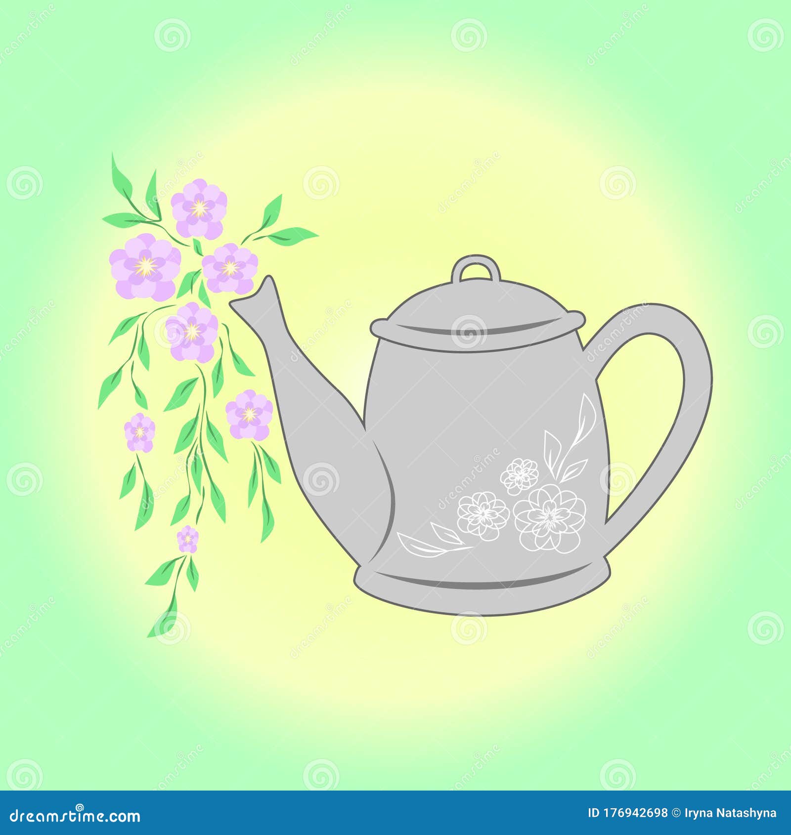 Unique Sketch Drawing Plants Teapot for Kids