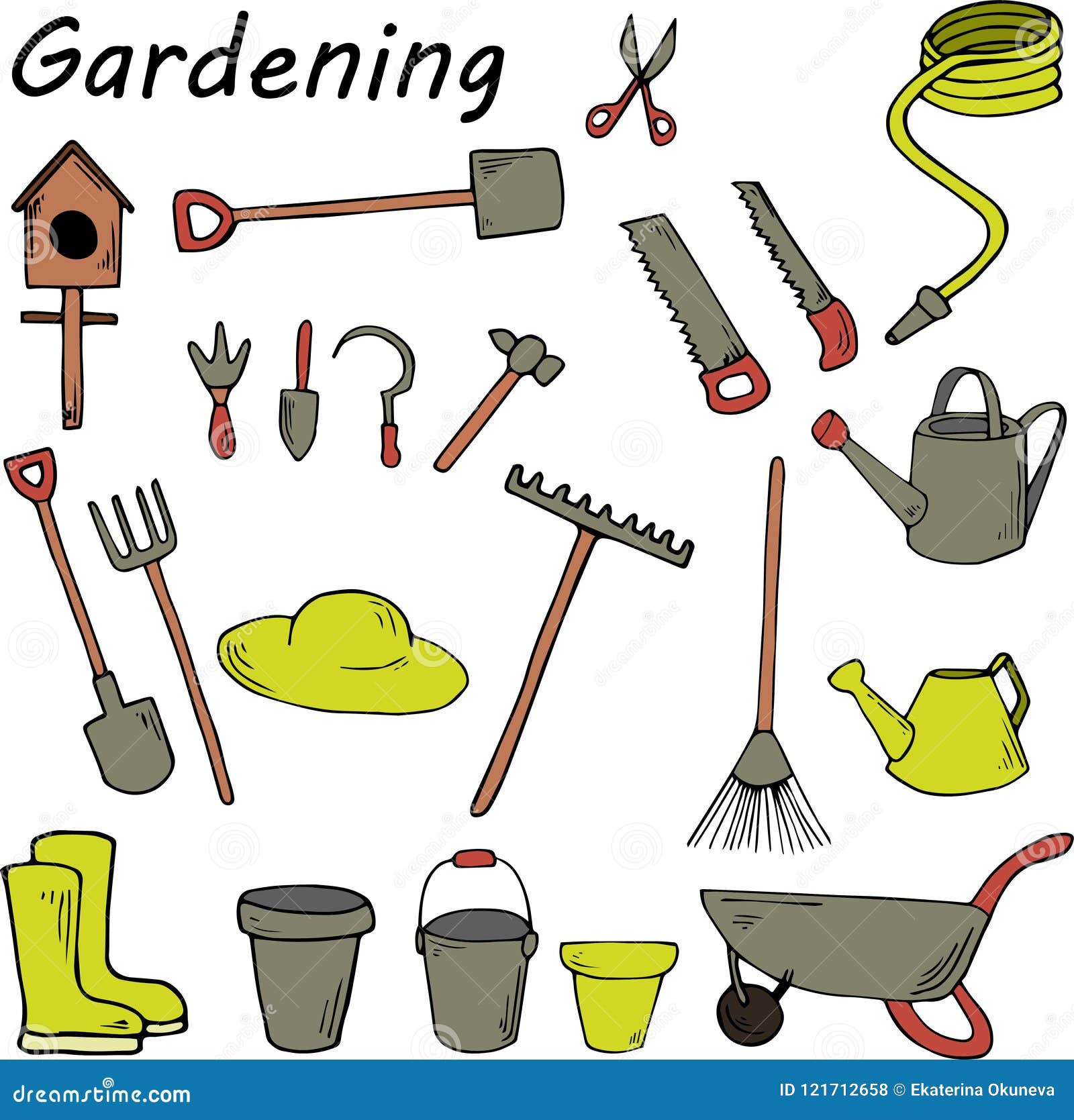 Garden Tools on White  Cartoon Illustration Stock Vector -  Illustration of farm, equipment: 121712658