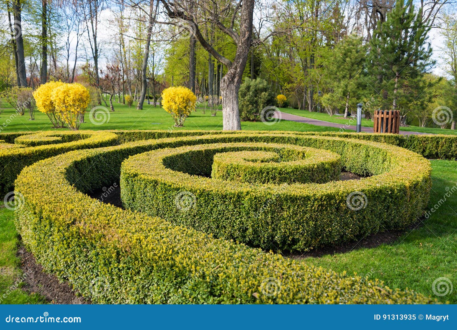 Garden with Topiary Landscape. Landscaping in the Park Stock Image