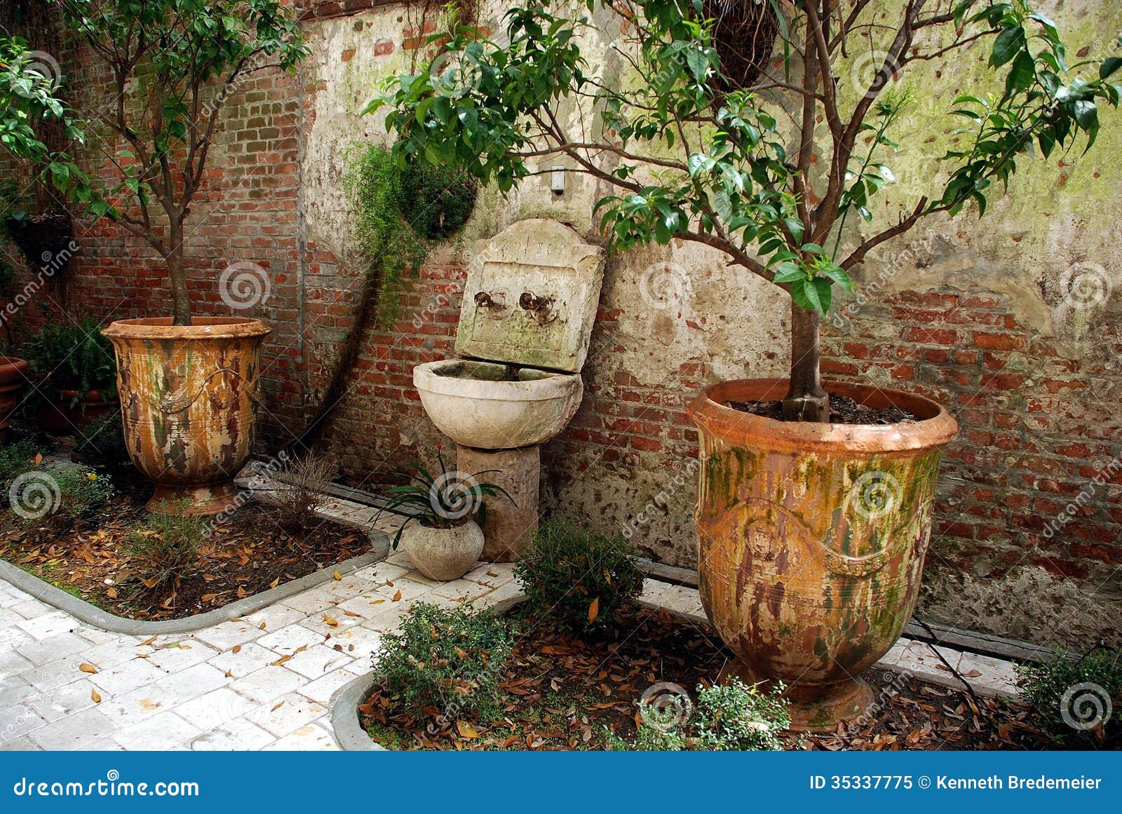 Garden_urns stock image. Image of brick, urns, patio 35337775