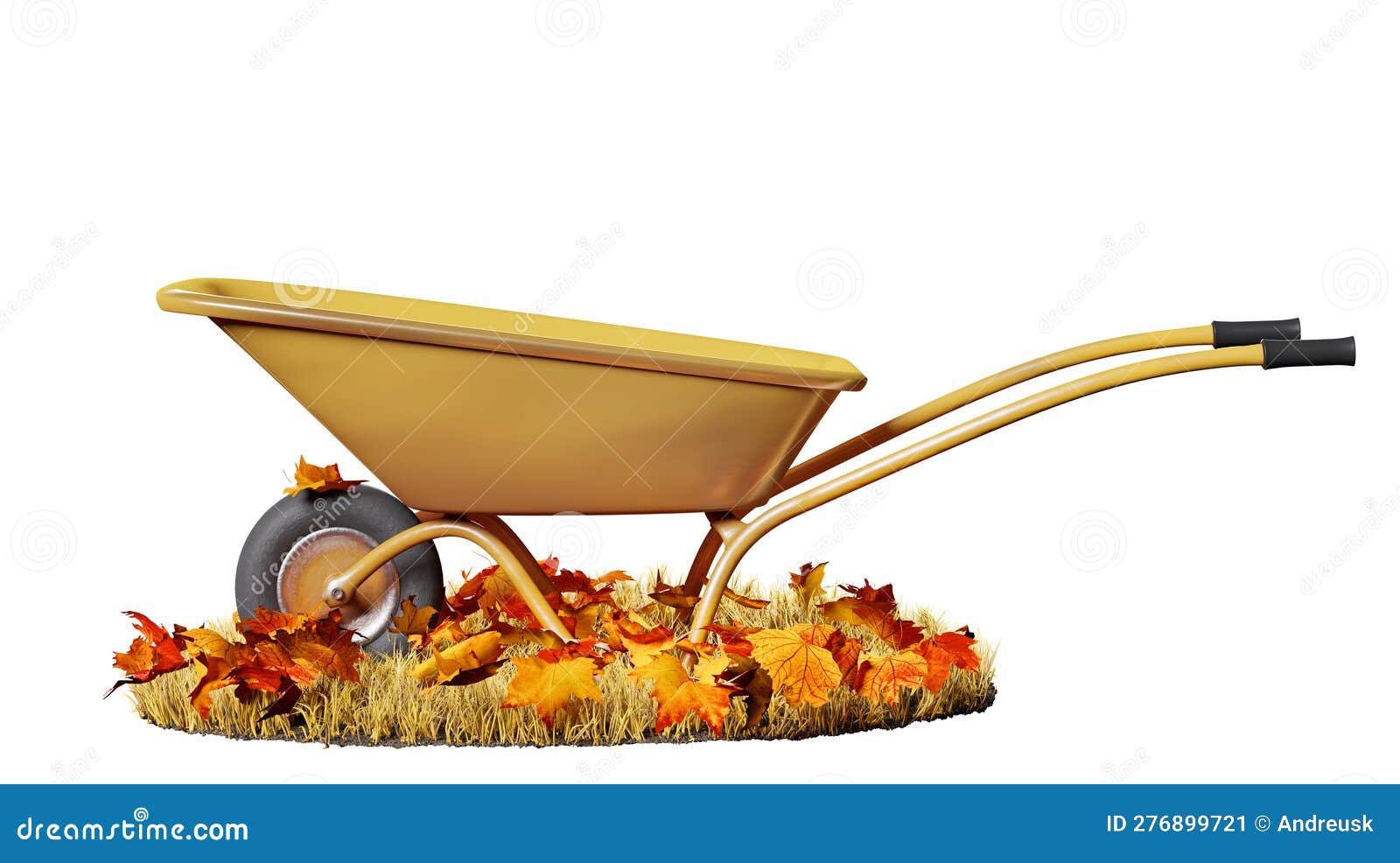 Garden Wheelbarrow on Autumn Leaves Isolated on White Background, 3d ...