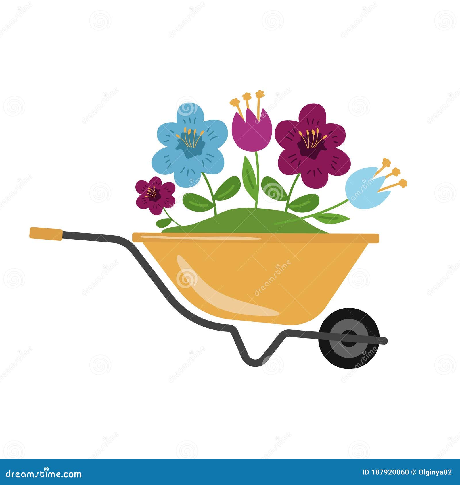 Garden Wheelbarrow with Flowers. Gardening Stock Vector - Illustration ...
