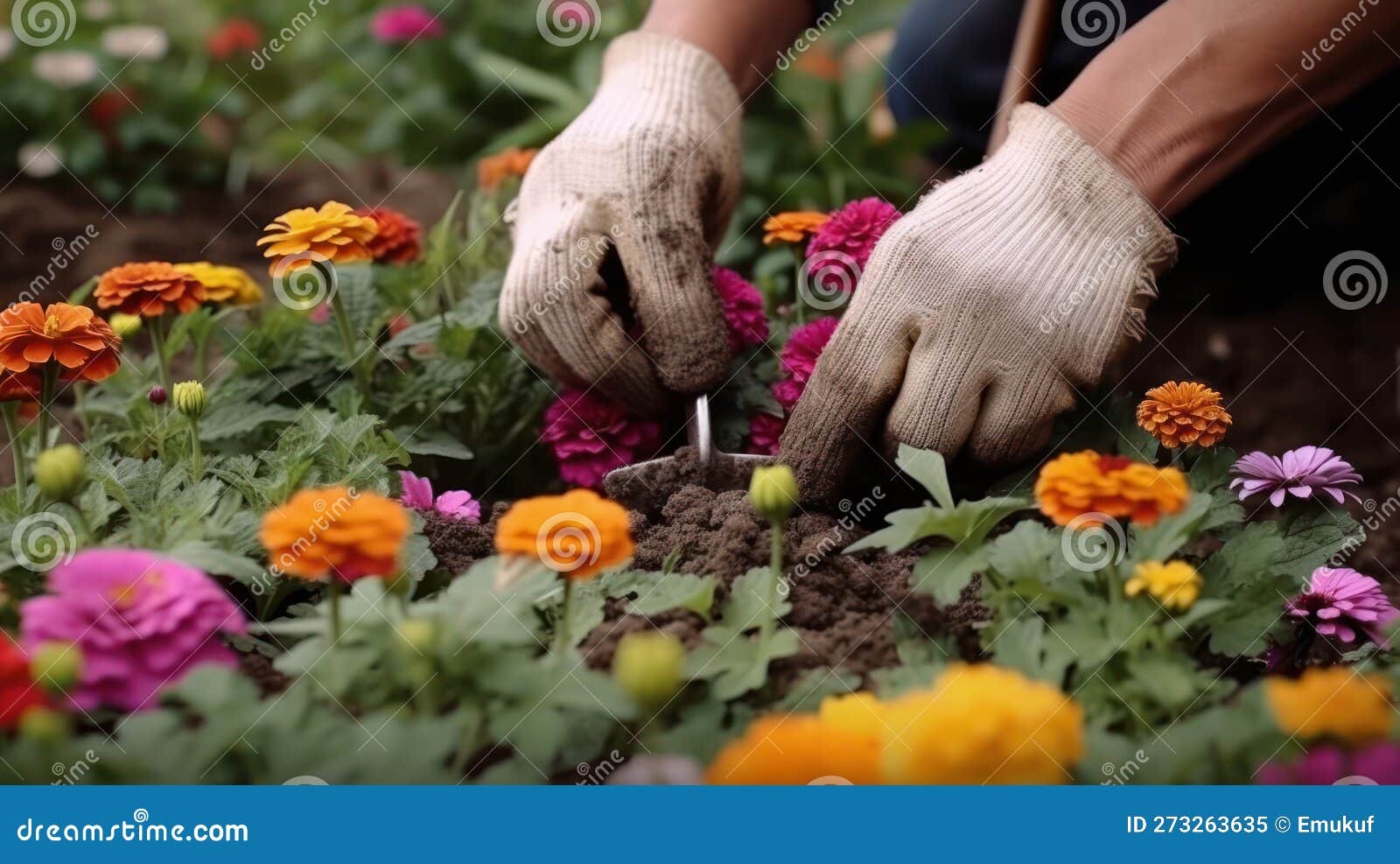 Gardener Caring for Flowers Generative Ai Stock Illustration