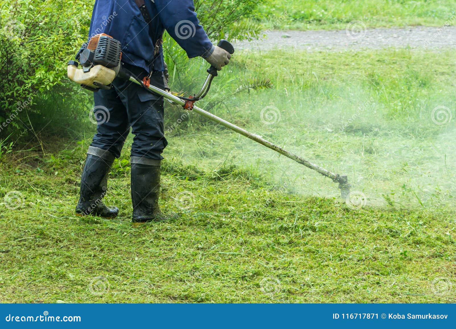 The Gardener Cutting Grass by Lawn Mower Stock Image - Image of work ...