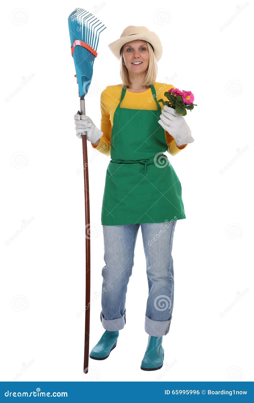 gardener gardner young woman with flower gardening garden occupation full body 