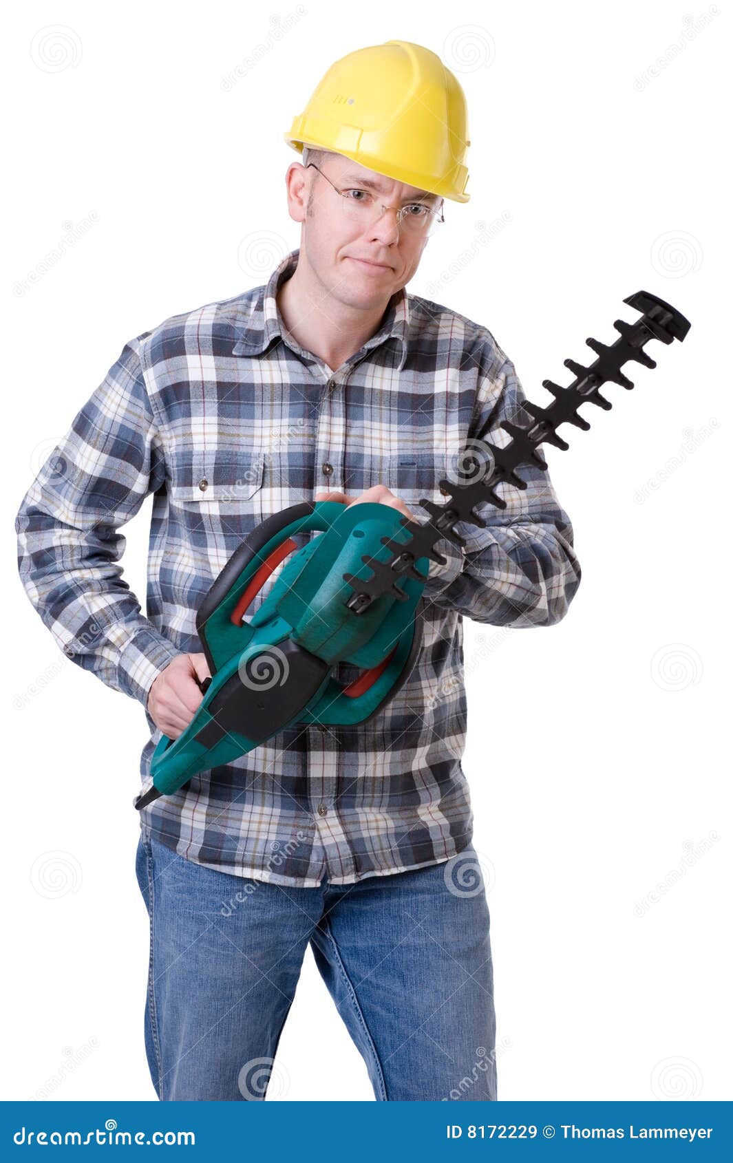 Gardener with Hedge Trimmer Stock Image Image of hedge, blue 8172229