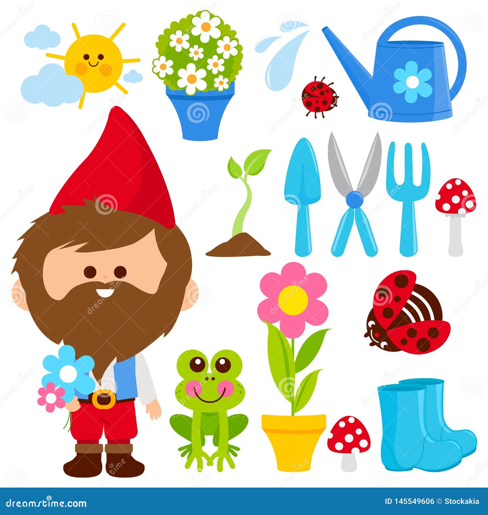 Download Spring Gardening Illustration Collection With Garden Gnome ...