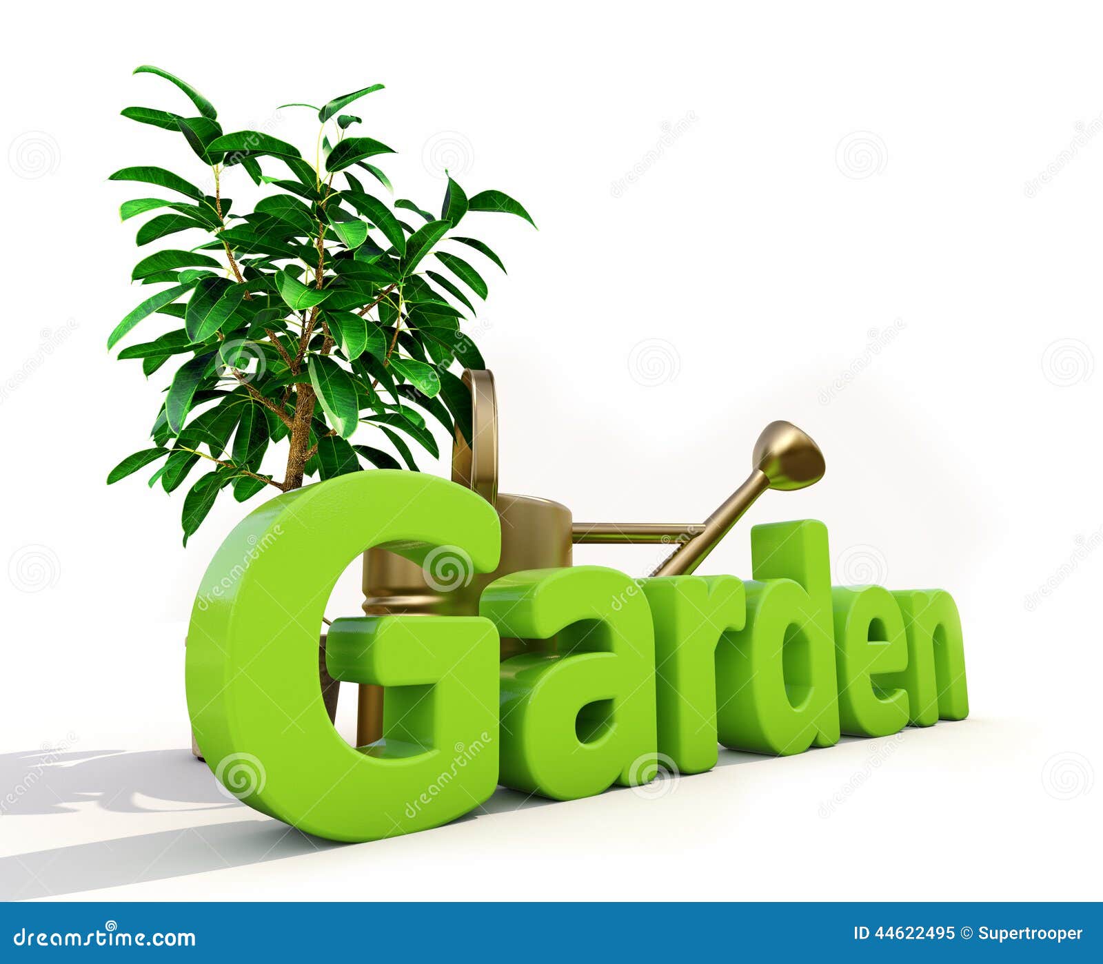 Gardening. Garten, Gießkanne und Anlage auf weißem Hintergrund