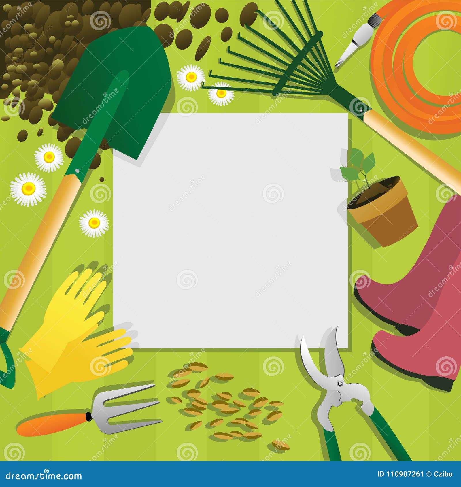 Gardening Background with Garden Tools Stock Vector Illustration of