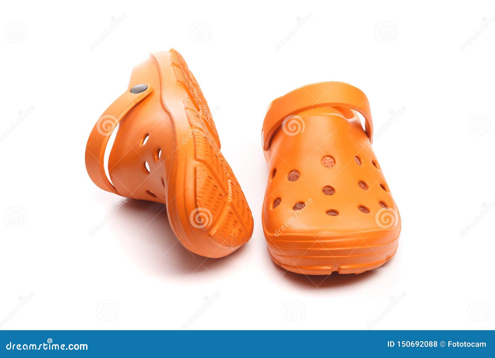 Gardening Bright Orange Clogs Isolated on White Stock Photo - Image of ...