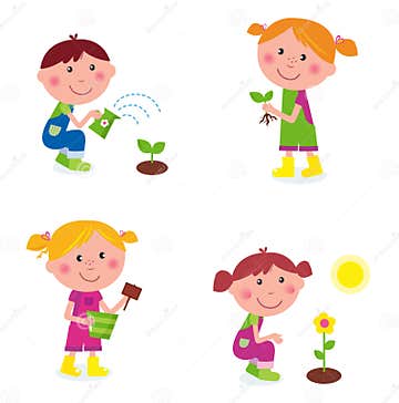 Gardening Children Collection Isolated on White Stock Vector ...