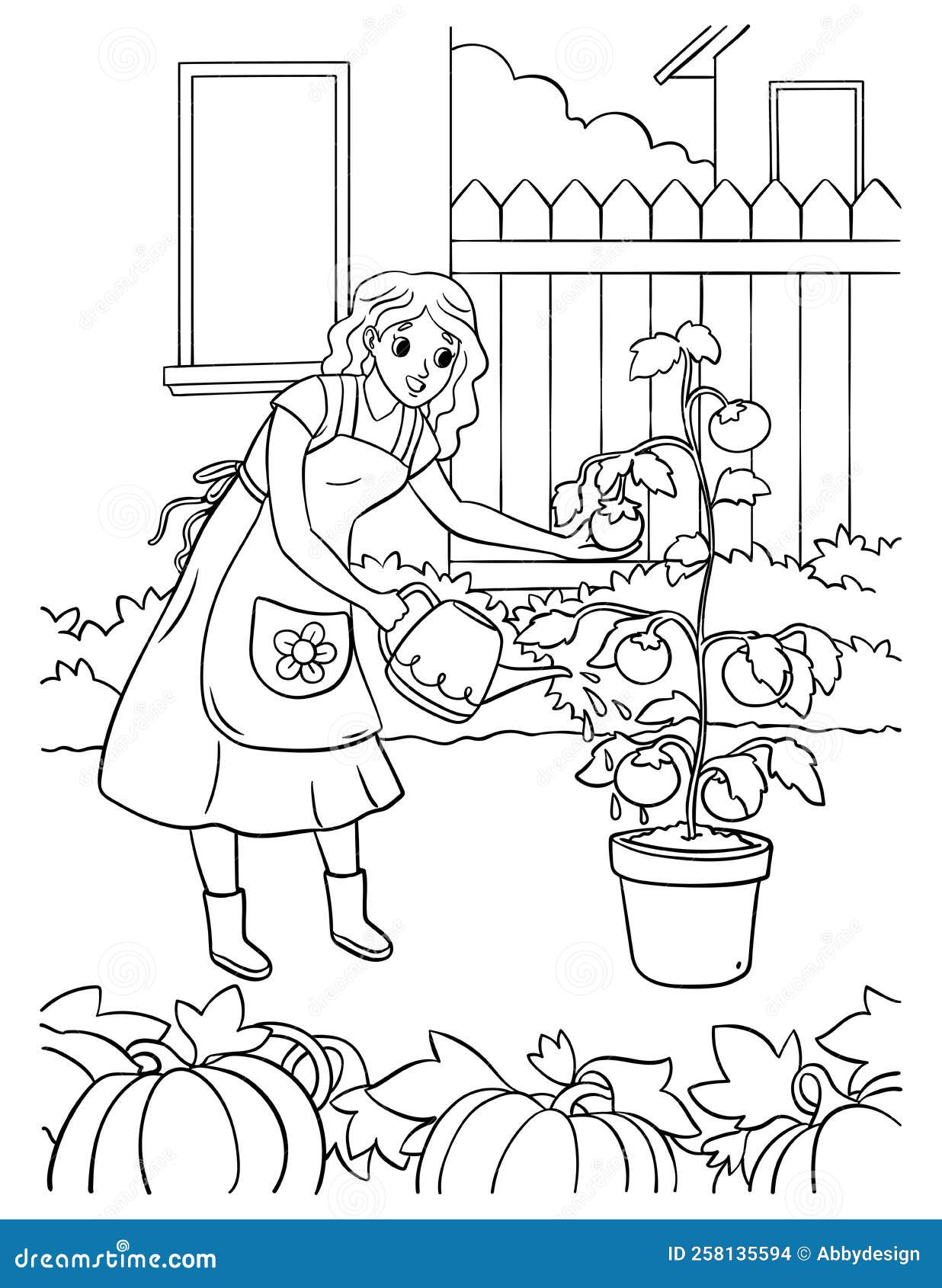 Gardening Coloring Page for Kids Stock Vector Illustration of line