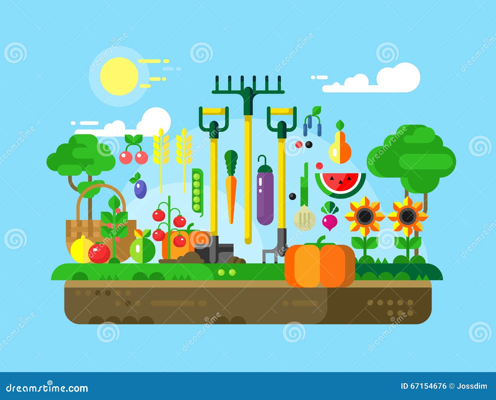 Gardening Design Flat stock vector. Illustration of fruit - 67154676