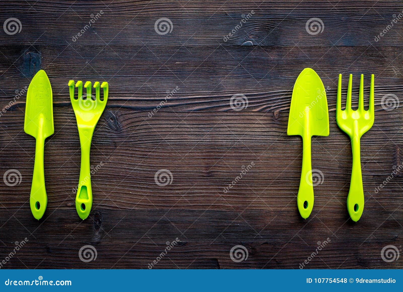 Gardening Equipment Concept on Dark Wooden Background Top View Copy ...