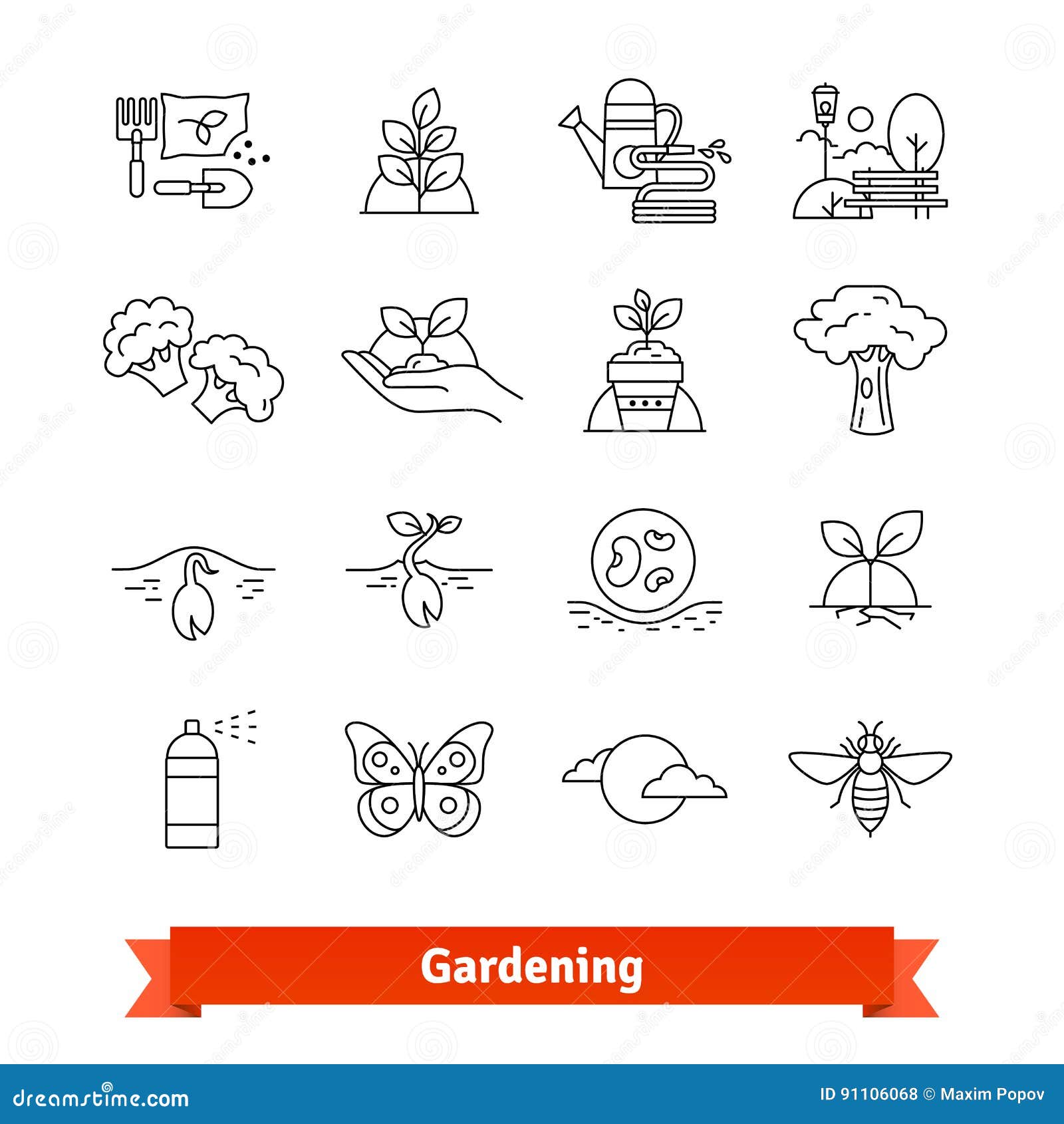 gardening and horticulture. thin line icons set