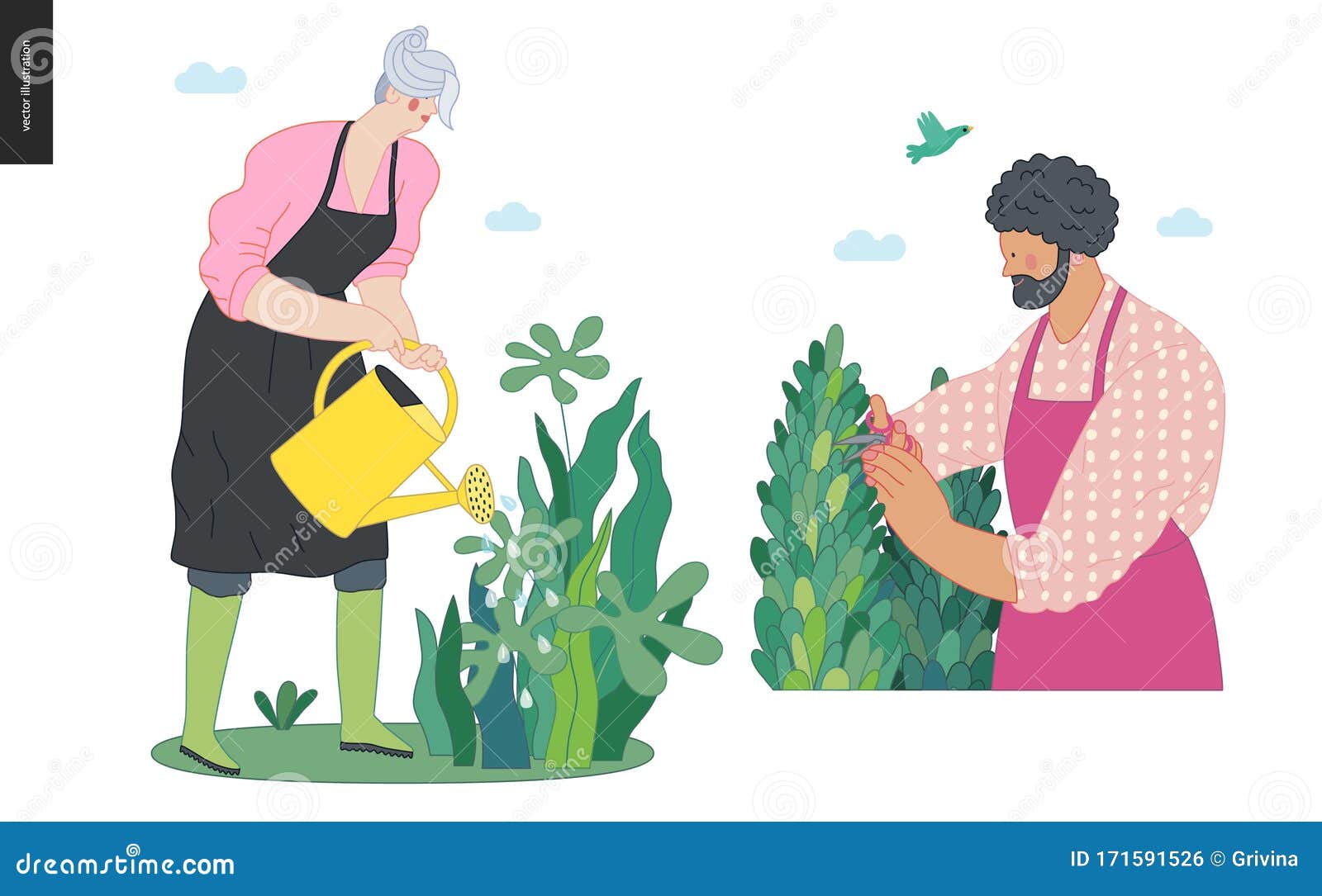 Gardening People Set, Spring Stock Vector - Illustration of green ...