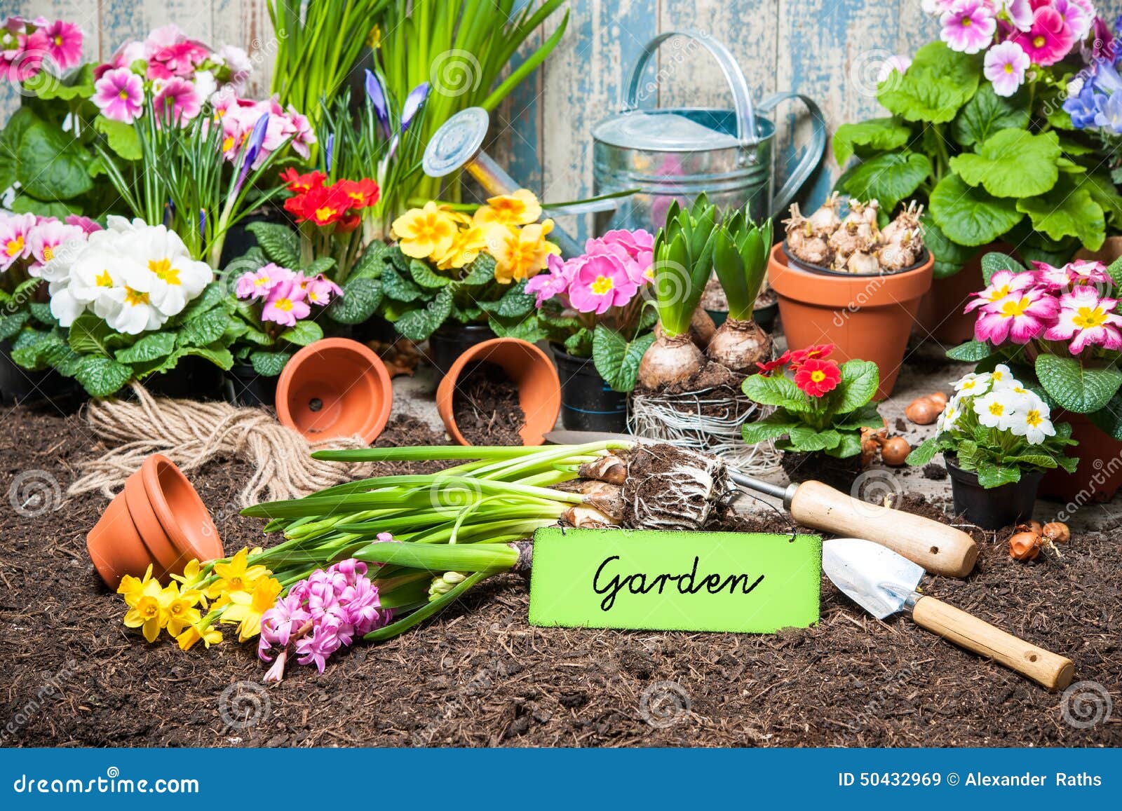Gardening sign and flowers stock image. Image of cultivate - 50432969