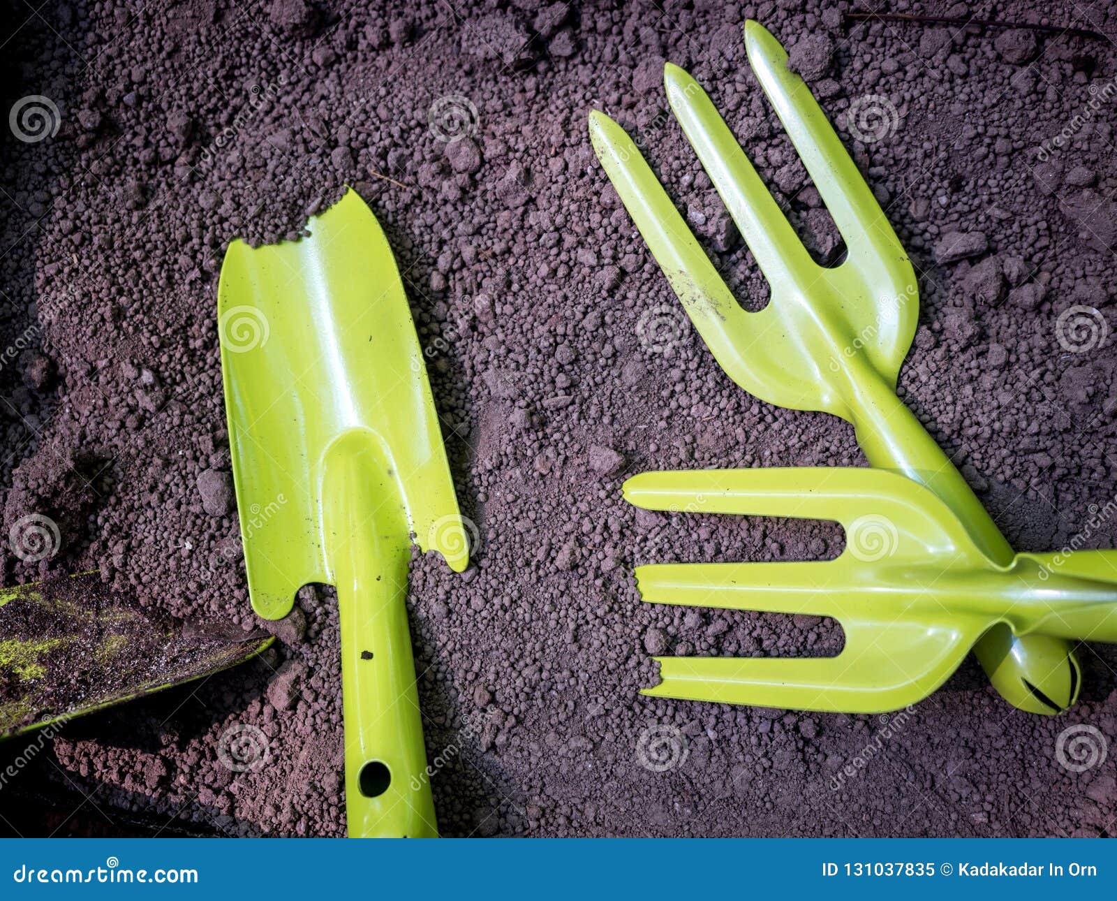 Gardening Tools on Fertile Soil Texture Background Stock Image - Image ...