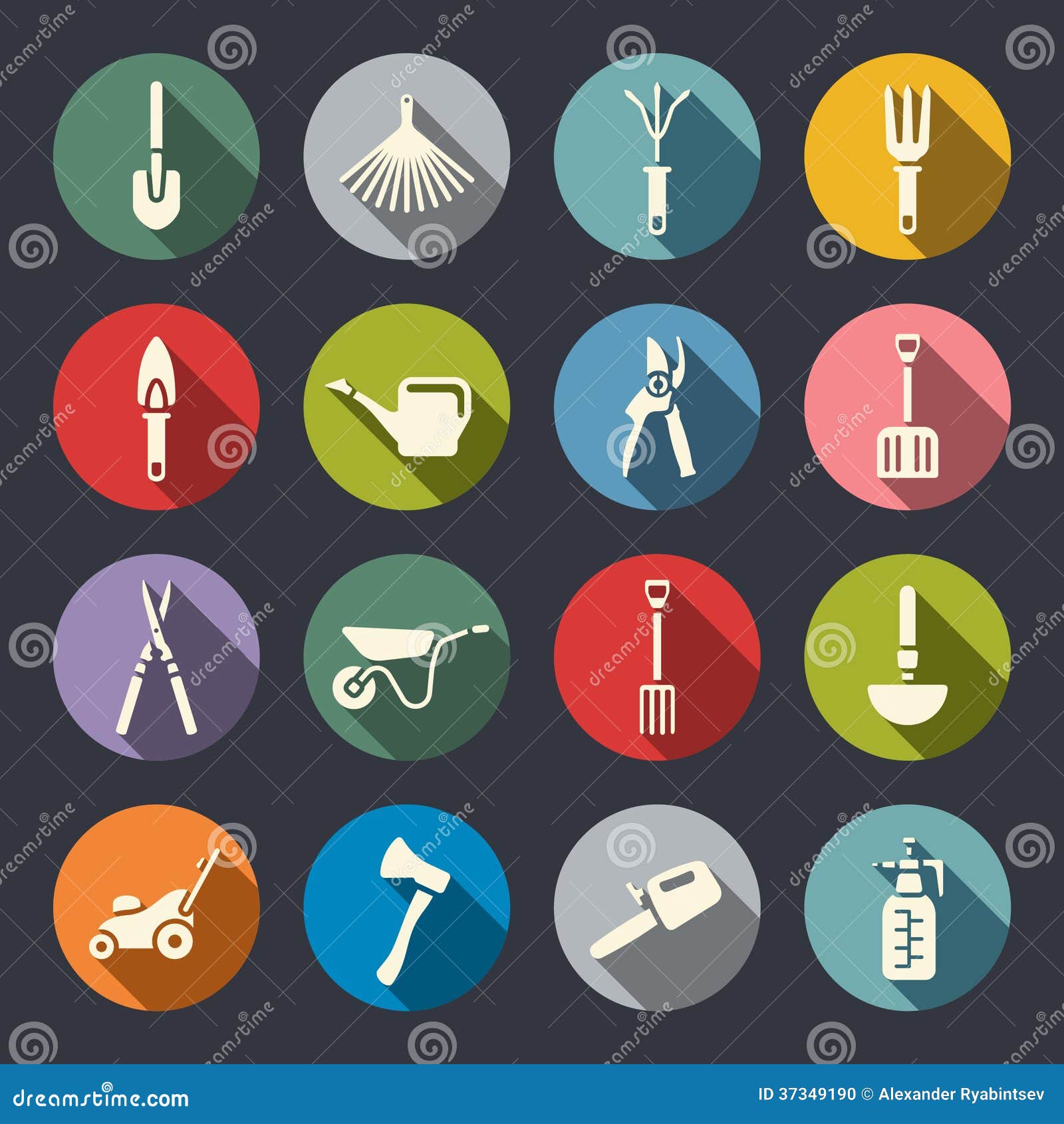 Gardening tools icon set stock vector. Illustration of rake 37349190