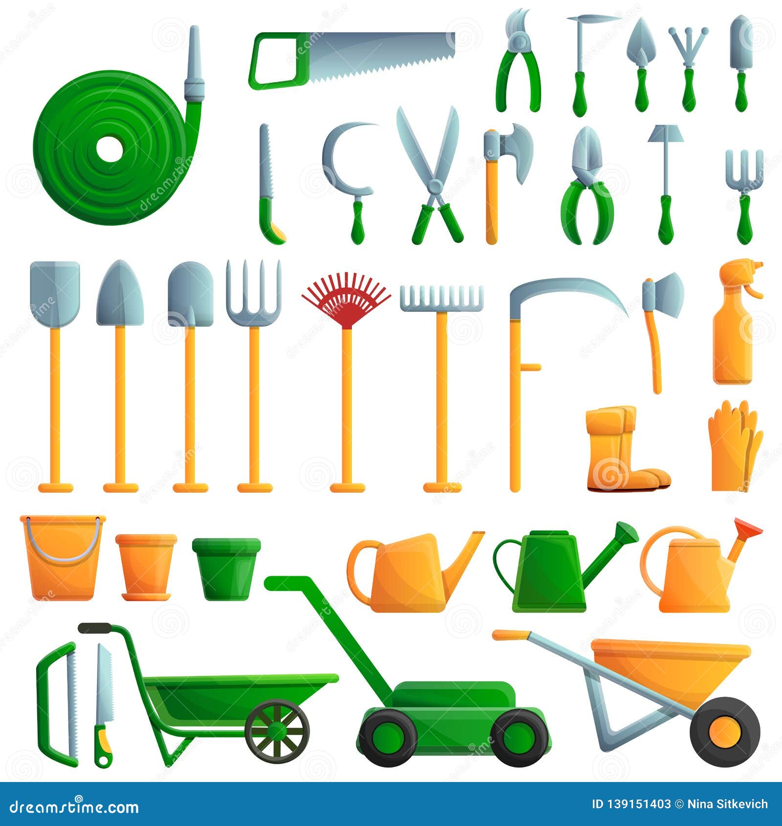 Set of neon garden tools and accessories icon Vector Image