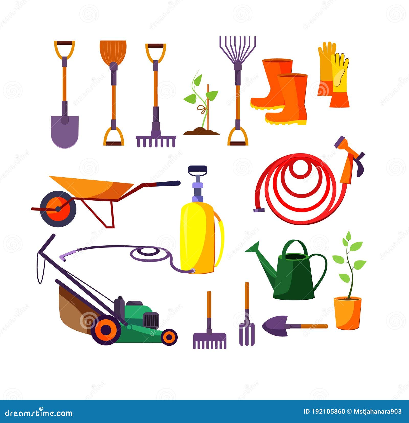 Gardening Tools Concept, Cartoon Style Vector Illustration