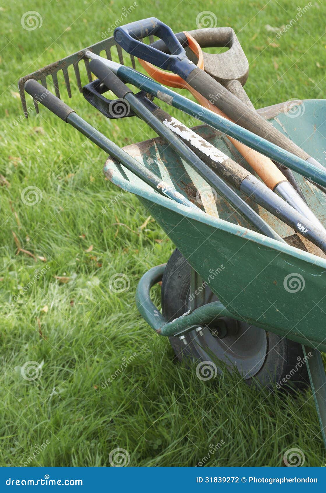 Gardening Tools in Wheelbarrow Stock Photo Image of tools, wheel