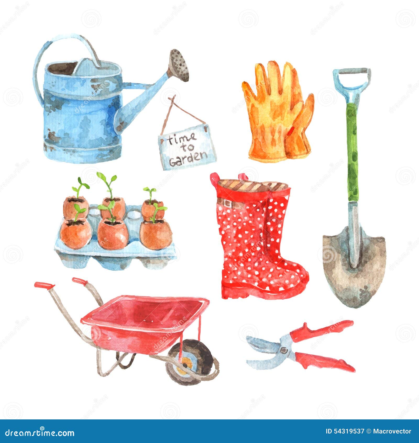 gardening watercolor pictograms collection set