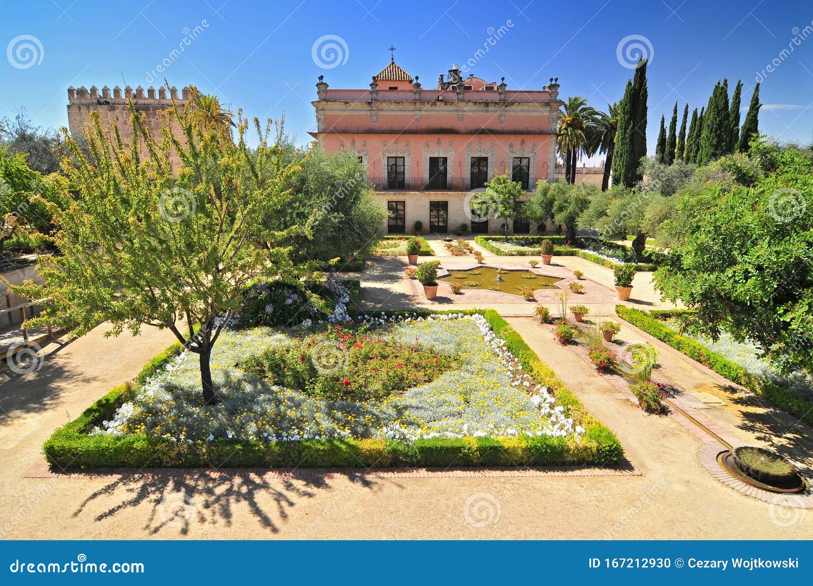 gardens in the alcazar de jerez, jerez de la frontera, andalusia, spain