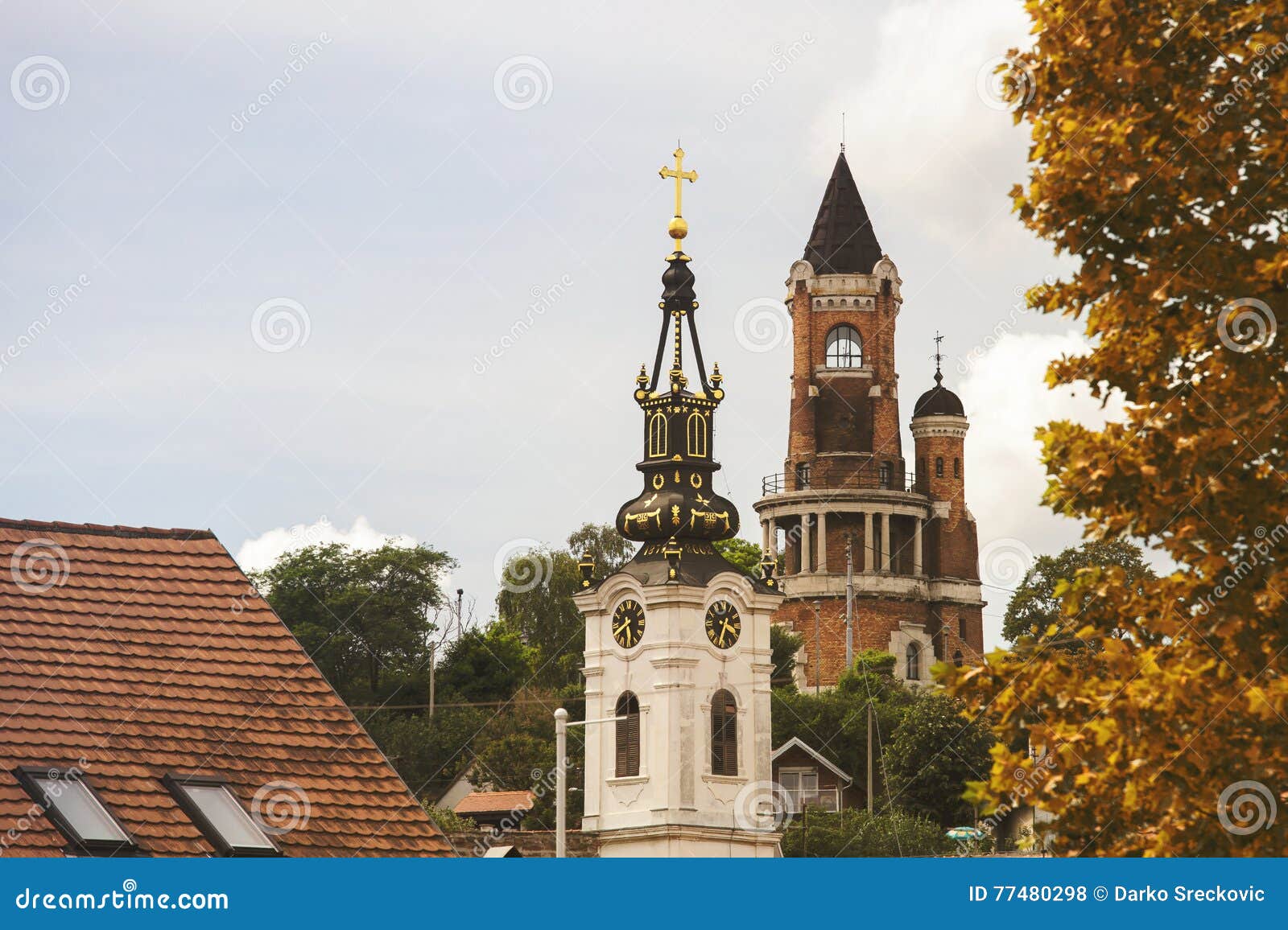 gardos tower and orthodox church in zemun,serbia