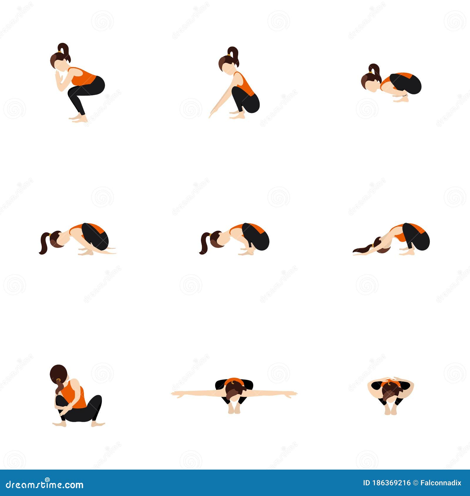 Garland Pose Modifications Yoga Asanas Set Stock Vector Illustration