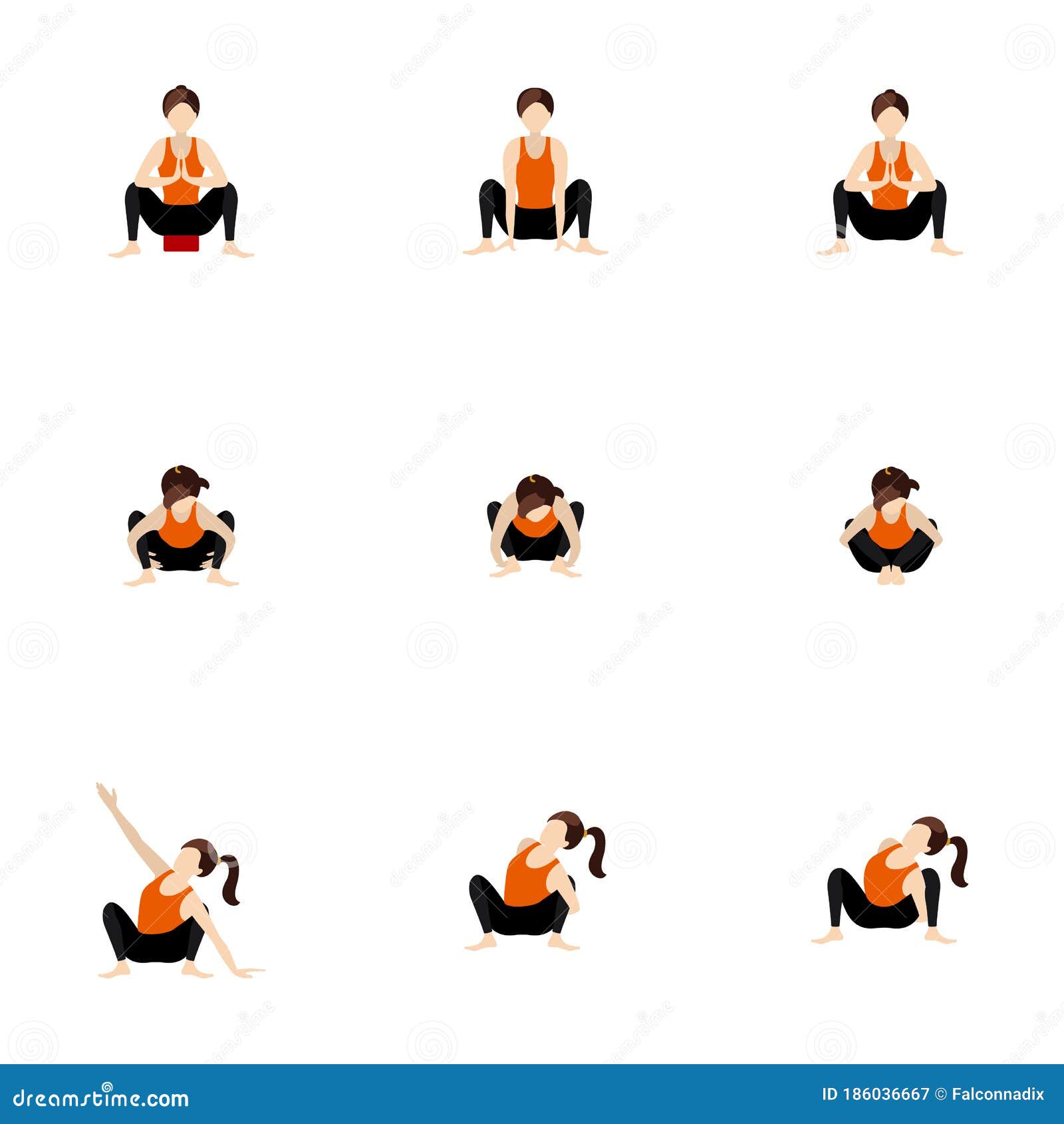 Garland Pose Yoga Asanas Set Stock Vector Illustration of