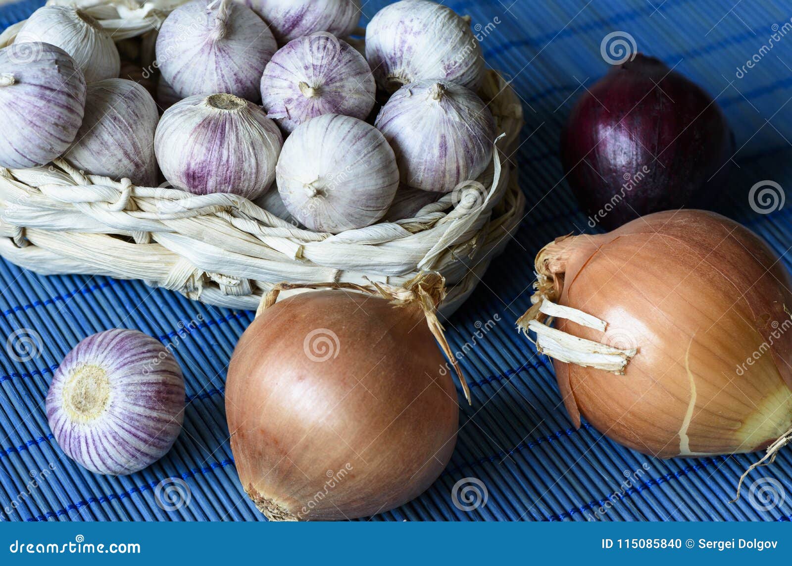 Garlic in a Basket, Onion, Onion Red Stock Photo Image of nutrition