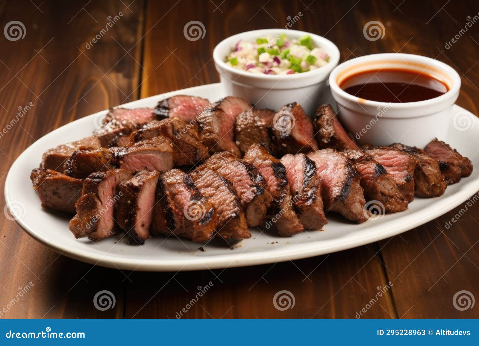 Garlic Bbq Steak Tips with Dipping Sauce on the Side Stock Image