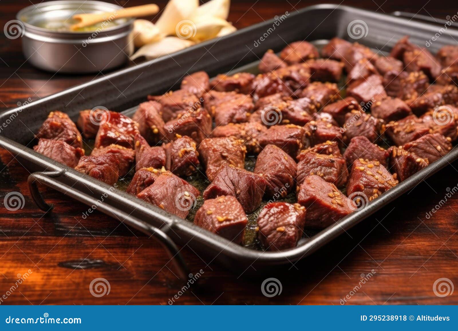 Garlic Bbq Steak Tips on a Rustic Metal Tray Stock Photo Image of