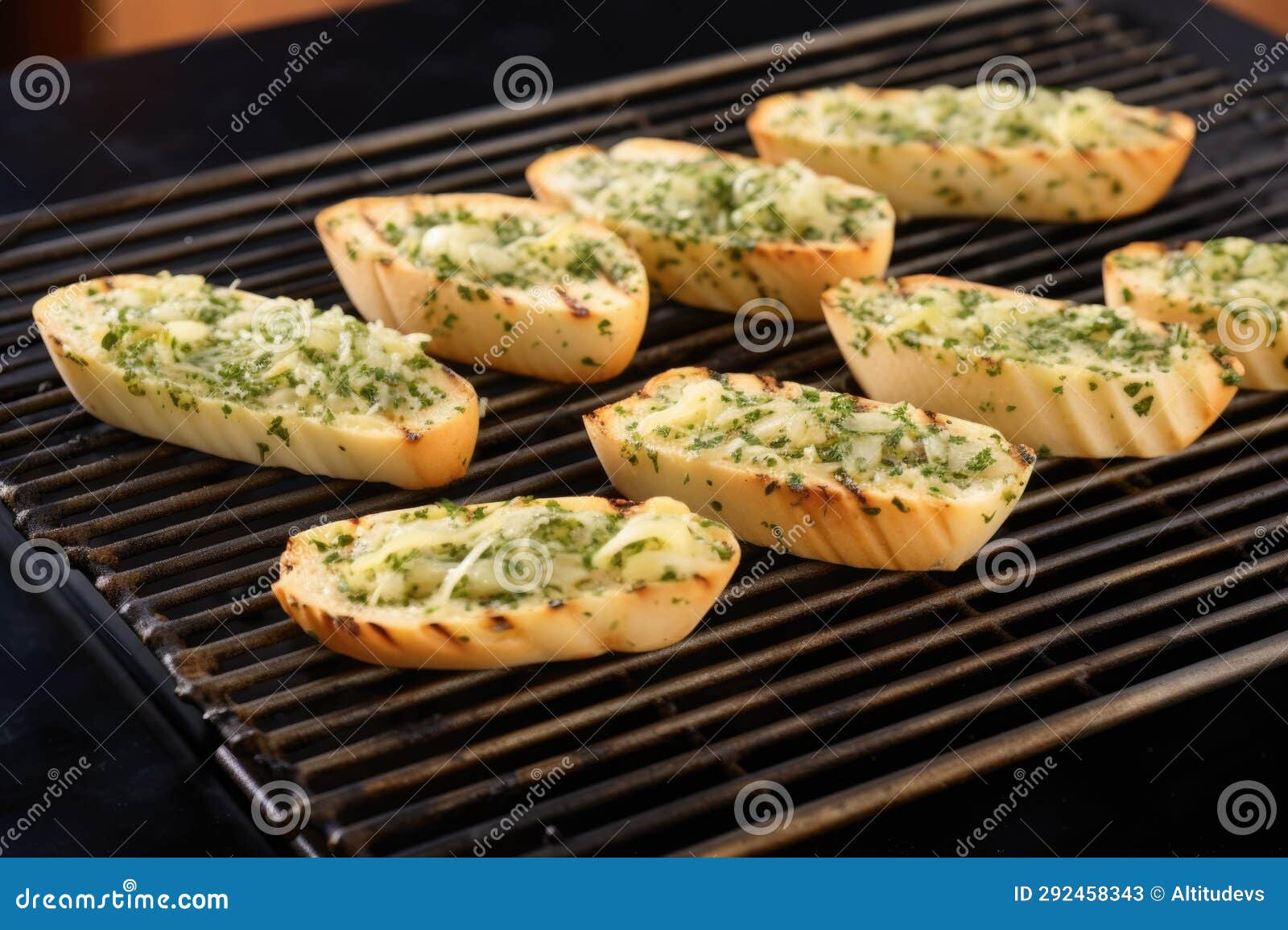 Garlic Bread on Grilling Rack with Grill Marks Visible Stock Image Image of cooking, grilling