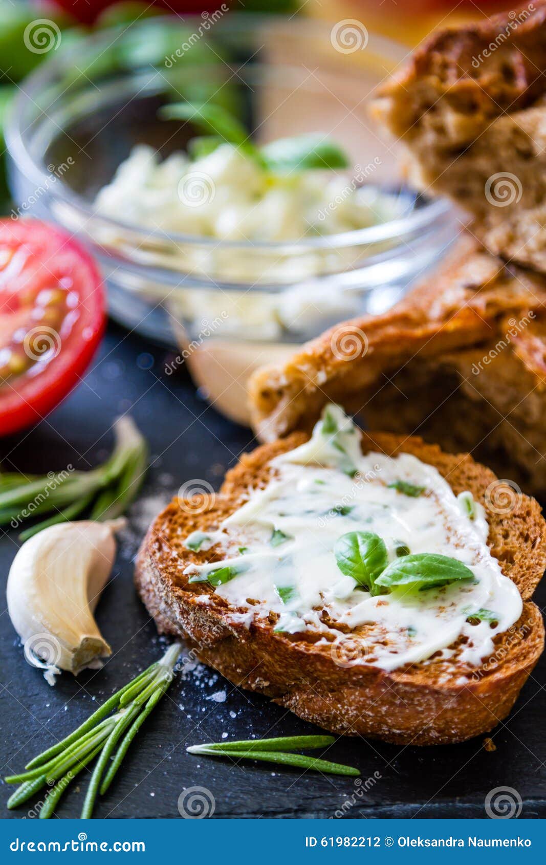 Garlic bread with herbs stock photo. Image of rosemary 61982212