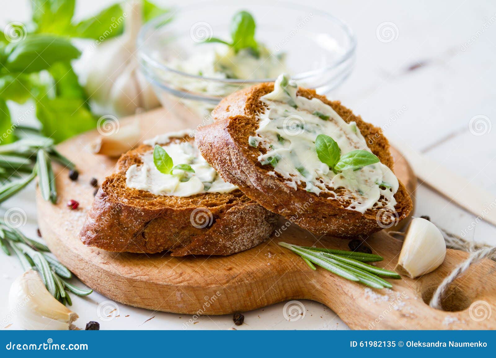 Garlic bread with herbs stock image. Image of basil, appetizer 61982135